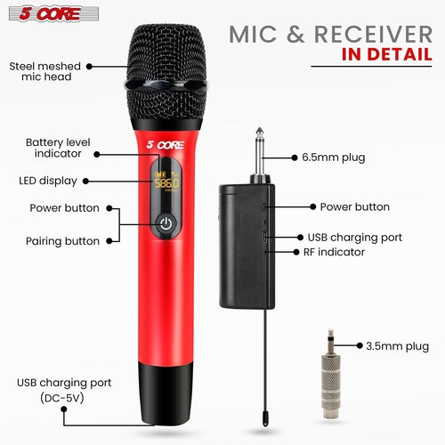 5Core Wireless Microphone Pair UHF Handheld Microfonos Inalambricos