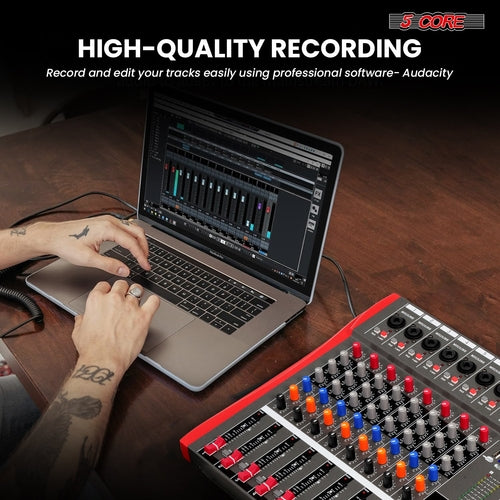 5 Core Audio Mixer 12 Channel DJ Equipment with Bluetooth USB Sound